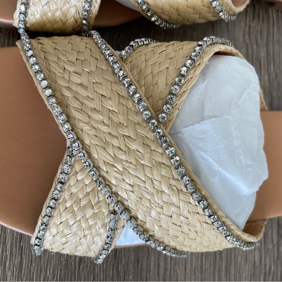 J Crew Raffia Crisscross Slide Sandals with Rhinestone Lining Size 9 NEW - Picture 6 of 12